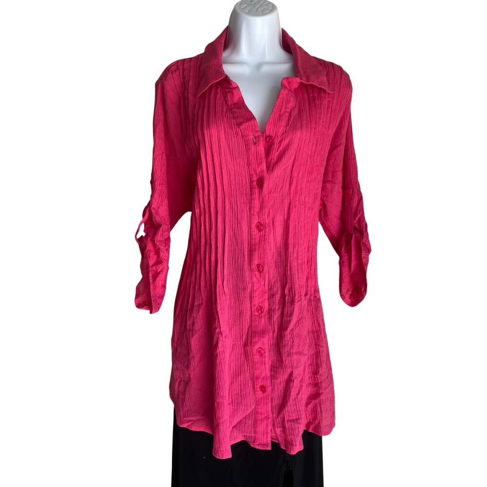 Y2K Women Within Plus Size 18/20 Barbie LagenLook Button Up Cotton Flowy Blouse